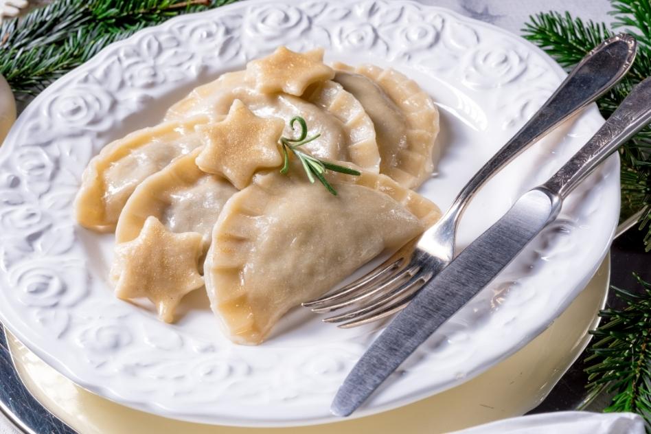 Star-shaped holiday pierogi plated and ready to serve